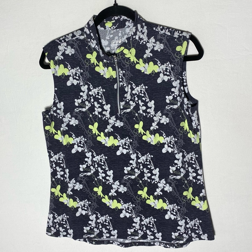 NVO Black Yellow Floral Sleeveless Activewear Top L - Picture 13 of 13